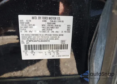 2020 Ford Edge St из США, поврежденный, VIN 2FMPK4AP3LBA69419